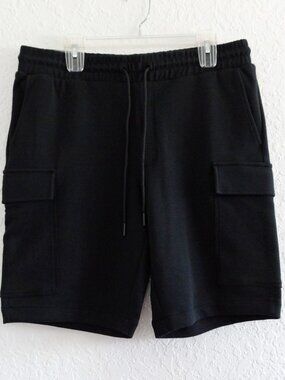 Alton Gray Men's M Cargo Sweat Shorts Black 9" Inseam Pockets Drawstring